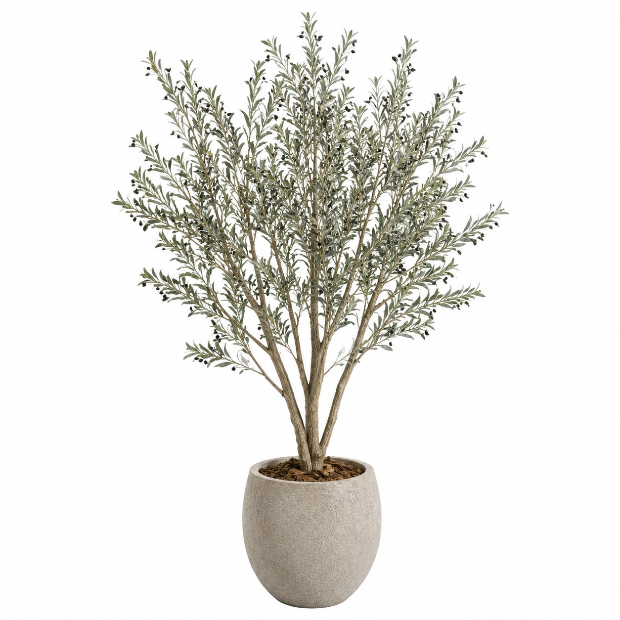 Arbre artificiel olivier 180 cm en bois et plastique vert noir avec pot décoratif pour intérieur