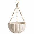 Pot de fleurs suspendu diamètre 20 cm en céramique blanc cassé avec chaînes métalliques style côtelé