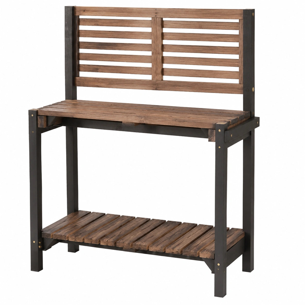 Table de jardinage 120 x 60 x 150 cm en bois marron et noir avec étagère de rangement