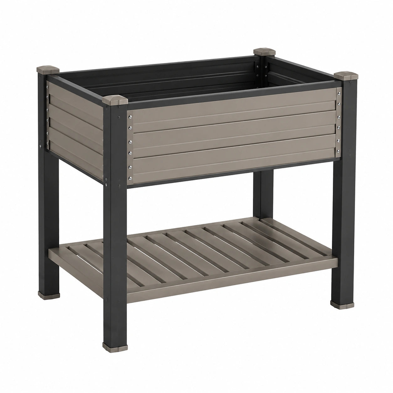 Jardinière surélevée 90 x 50 x 90 cm en composite taupe avec étagère de rangement extérieure