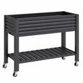 Jardinière surélevée 100 x 50 x 90 cm en acier noir avec roulettes et étagère de rangement