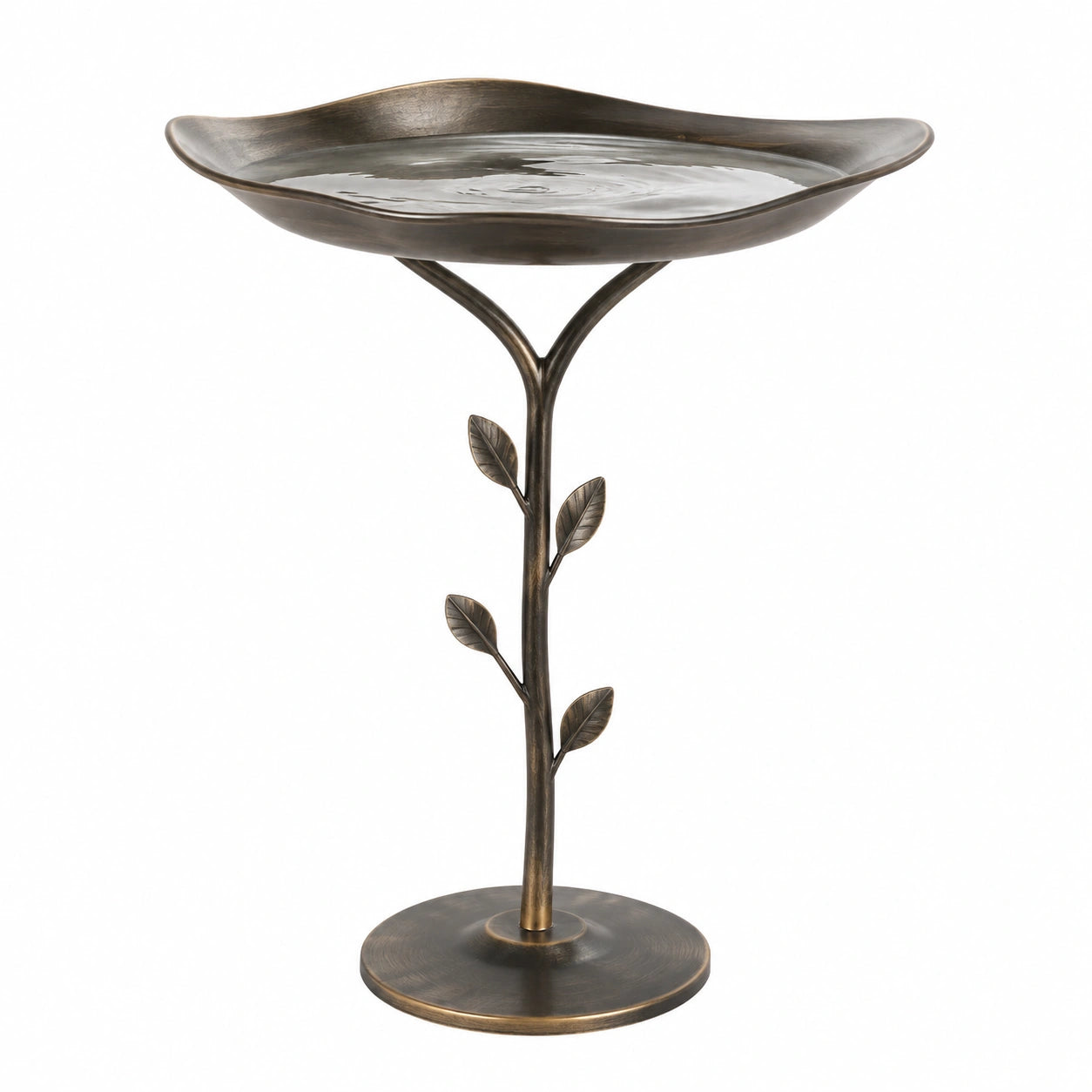 Bain d’oiseaux sur pied 45 x 45 x 75 cm en métal bronze style végétal