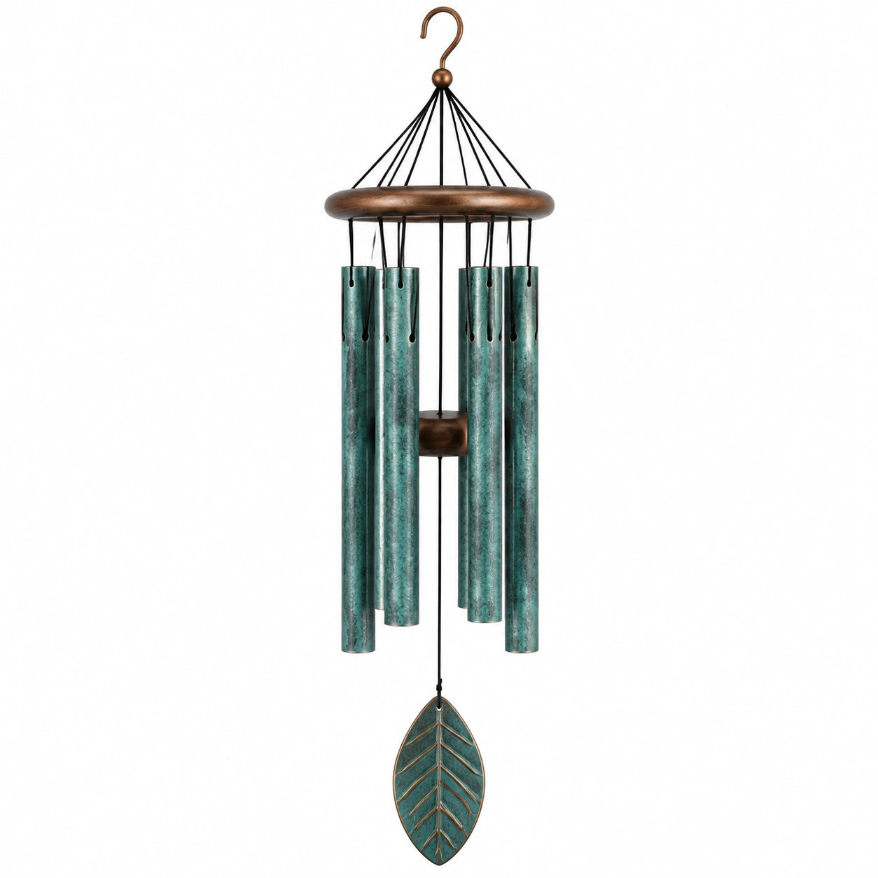 Carillon éolien 75 cm en métal vert patiné suspension décorative