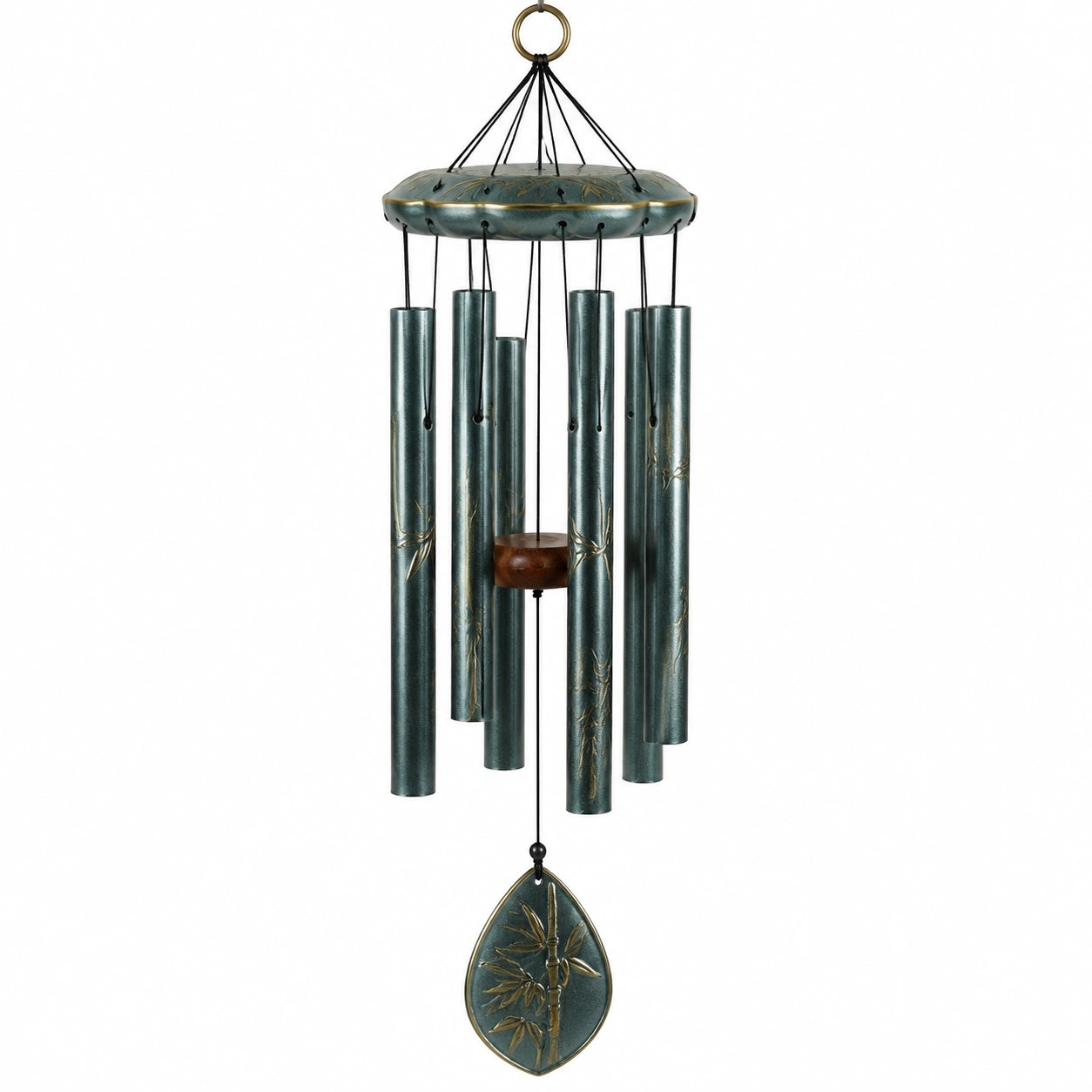 Carillon éolien en métal vert 90 cm décor bambou pour jardin et intérieur
