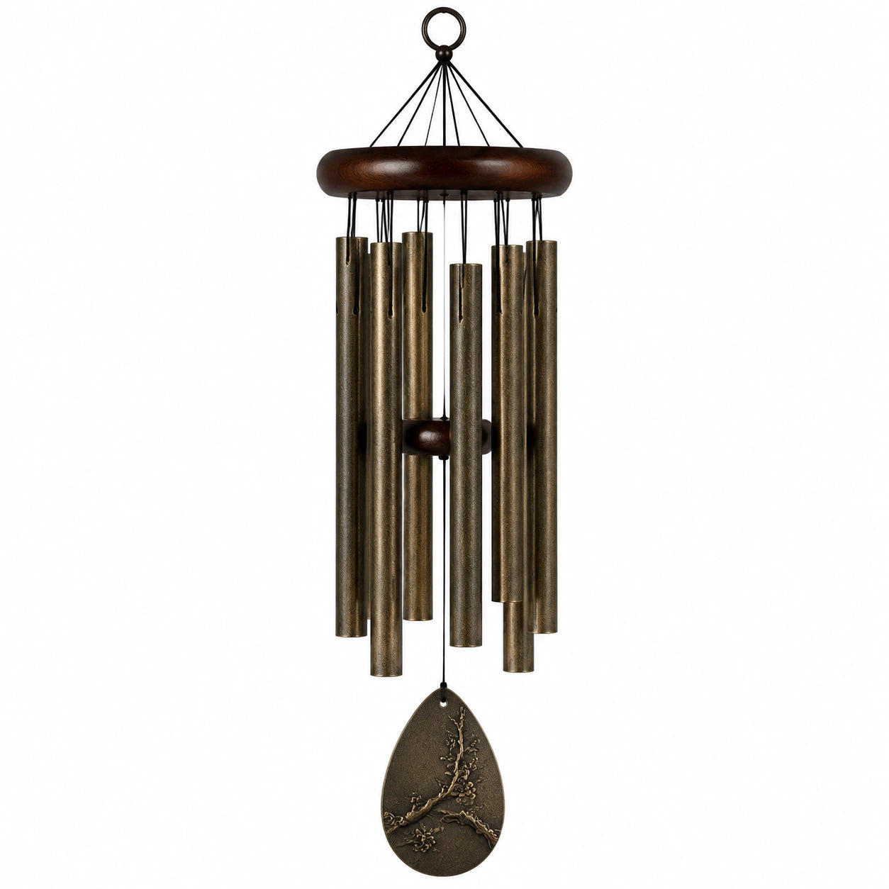 Carillon éolien 80 cm en métal brun avec support en bois style rustique