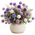 Plante fleurie artificielle en pot 65 cm fleurs violet rose blanc vase en céramique décoratif