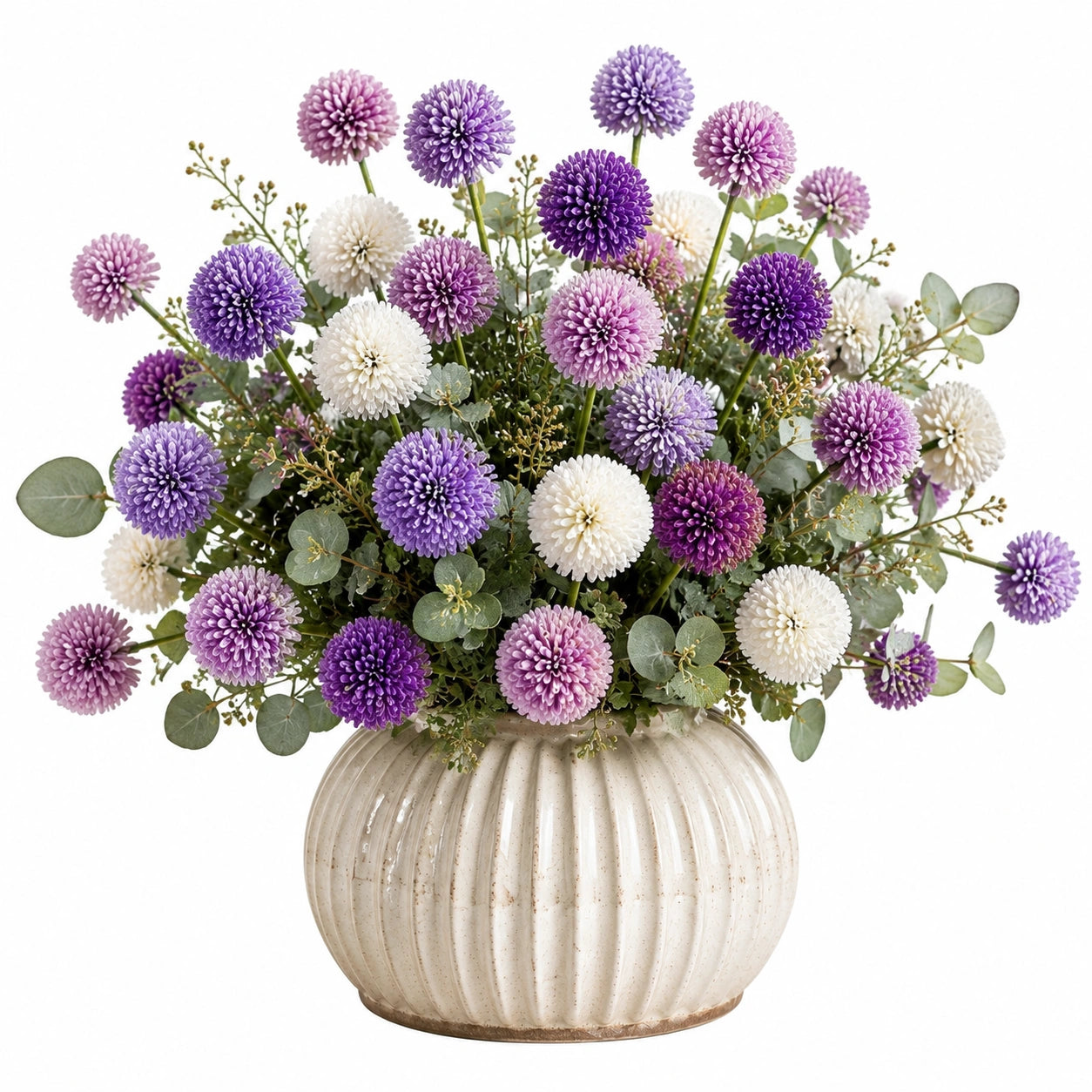 Plante fleurie artificielle en pot 65 cm fleurs violet rose blanc vase en céramique décoratif