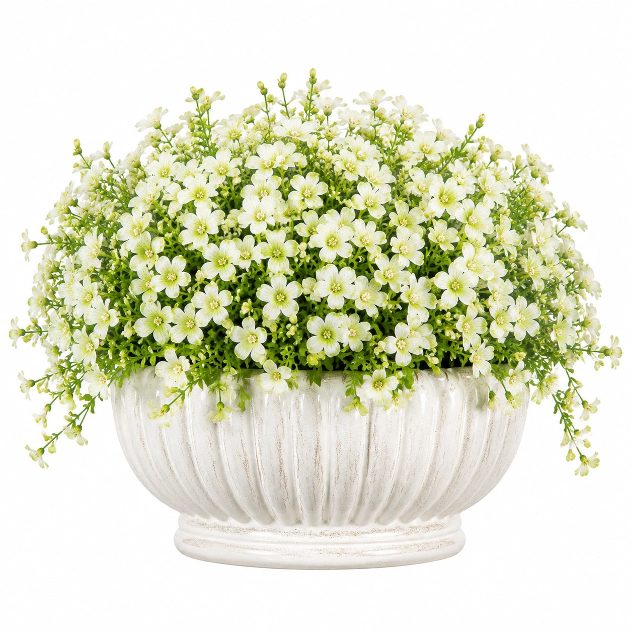Plante artificielle en pot 32 cm fleurs blanches pot en céramique décoration intérieure