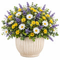 Plante artificielle en pot 55 cm fleurs marguerites jaune blanc violet pot céramique décoratif