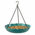 Mangeoire à oiseaux suspendue diamètre 25 cm en céramique turquoise avec chaînes métalliques