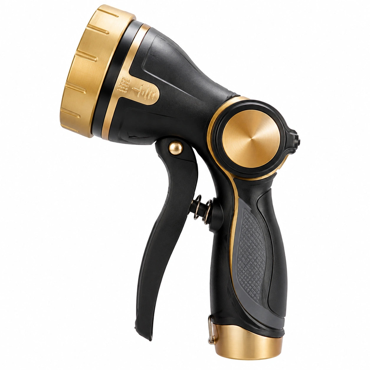 Pistolet d'arrosage 20 cm en plastique noir et métal doré avec jet réglable