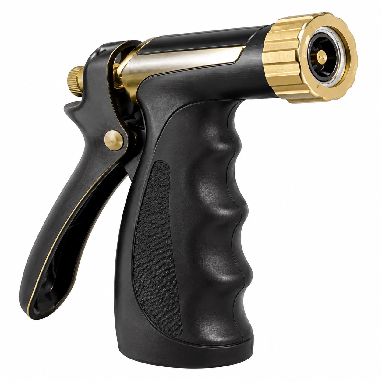 Pistolet d'arrosage 20 cm en plastique noir et métal doré avec buse réglable pour jardin