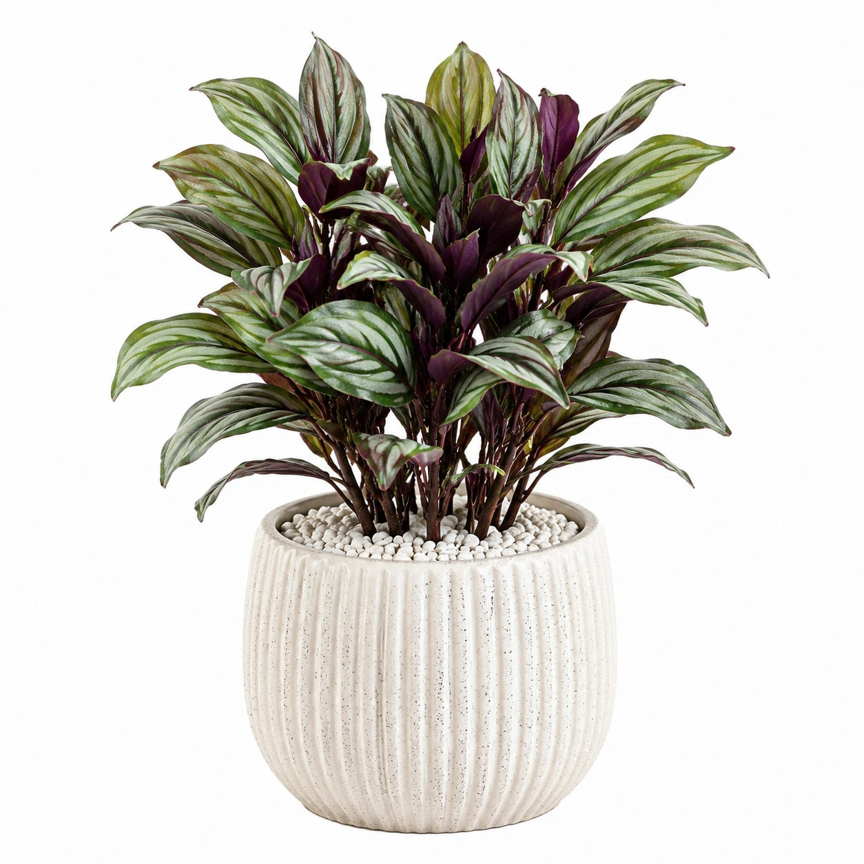 Plante artificielle en pot 85 cm feuillage vert et violet style tropical décoratif